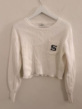 Sandro White Cable-Knit Cropped Sweater